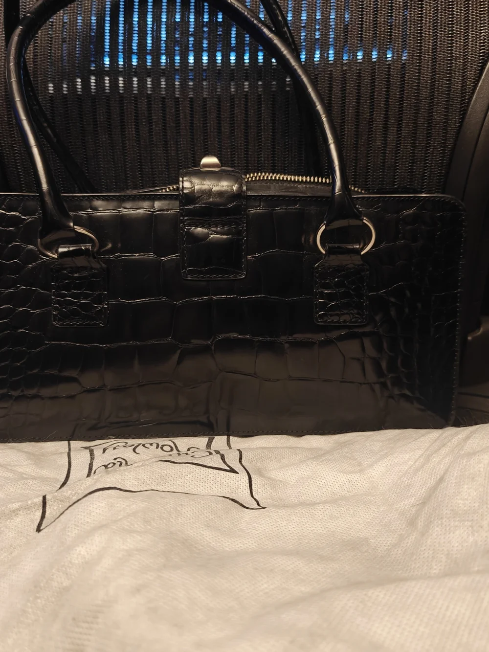 Cynthia Rowley Black Croc-Embossed Satchel with Gold Studs